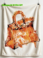 Hermes Orange Watercolor Designer Bag Flannel Throw Blanket IMG_5490